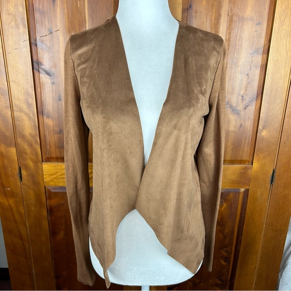 INC International Concepts Mocha Faux Suede & Knit Open Front Drapy Sweater - Picture 1 of 12
